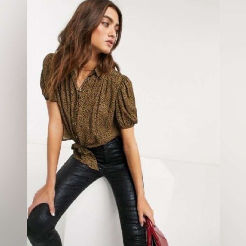 Free People Celia Leopard print tie blouse